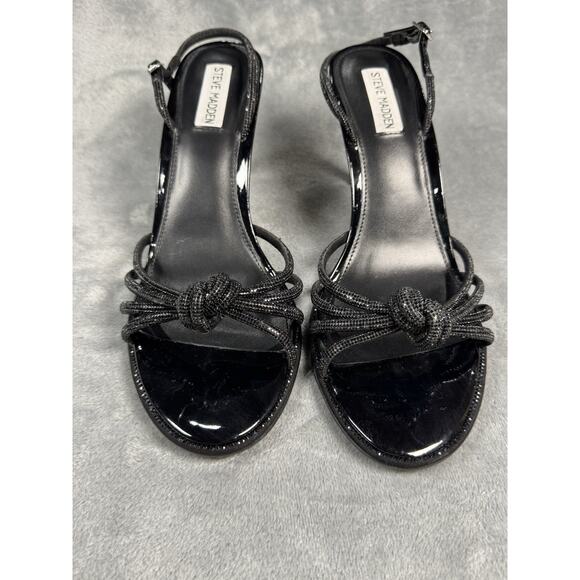 NEW! Steve Madden Black Crystal Knotted Strappy Formal/Prom/Wedding Heel Size 11 - Picture 1 of 8